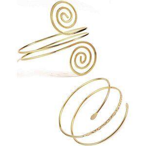 2Pcs Minimalist Metal Upper Arm Cuff Bracelets Adjustable for Women